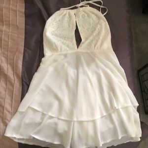 Off white lace front backless top